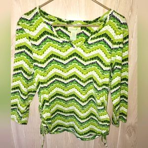 Caribbean Joe Ladies Medium striped top with side ties in shades of green